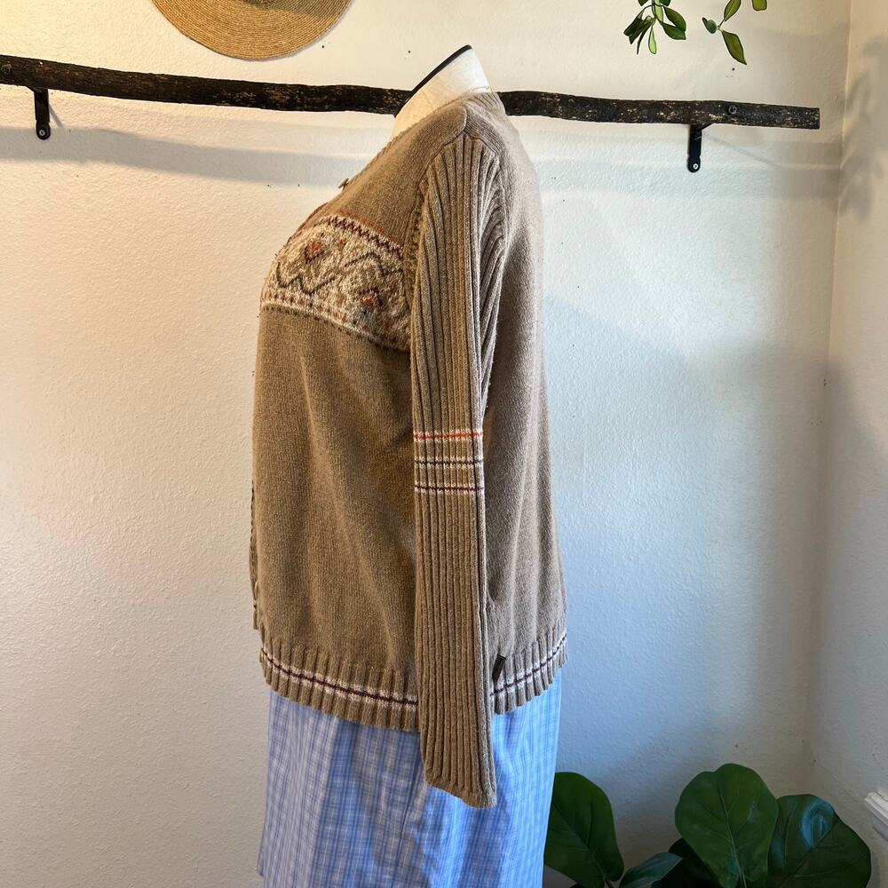 Woolrich Tan Fair Isle Cotton Woven Knit Button Cardigan Sweater Size 2X - Picture 4 of 11